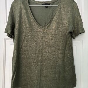 Women's Metallic Green V-Neck Top